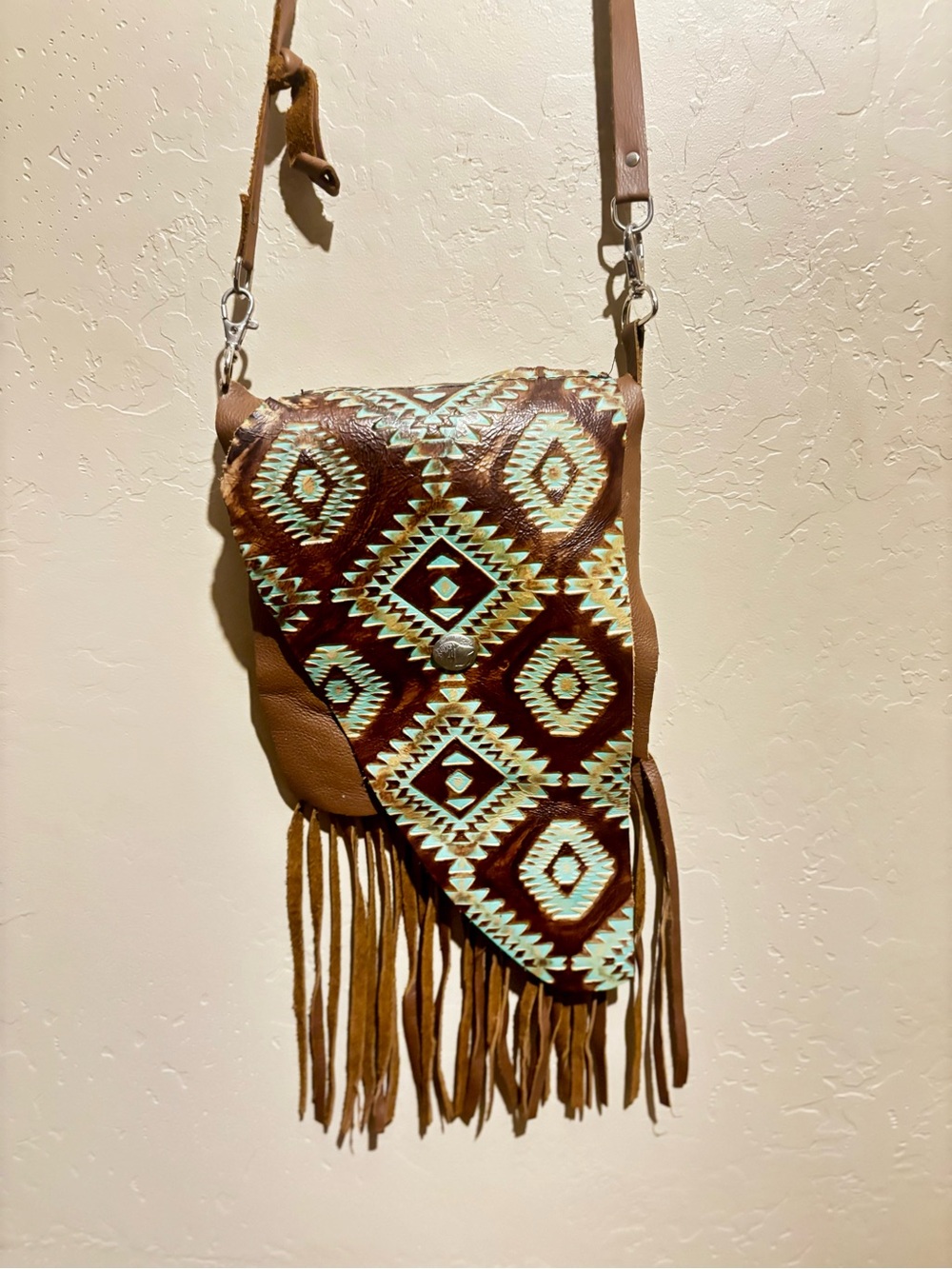 Fringe Crossbody Bag with Mint Aztec Print
